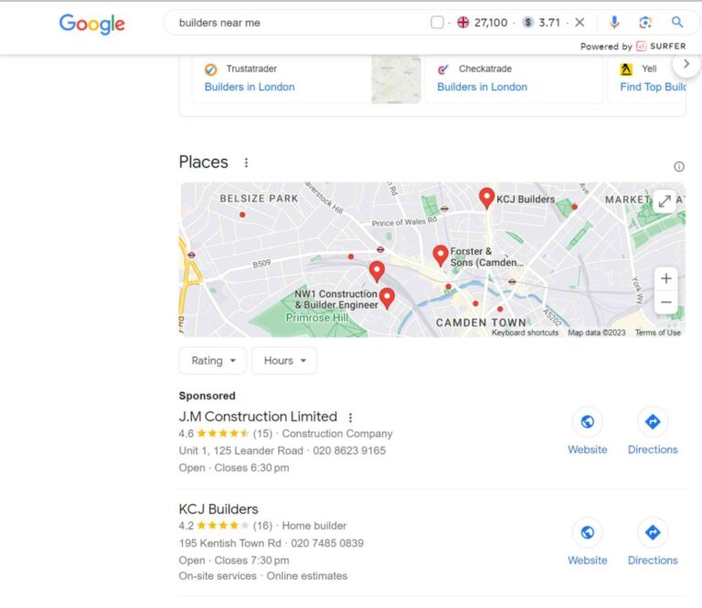 local seo for trades people serp results