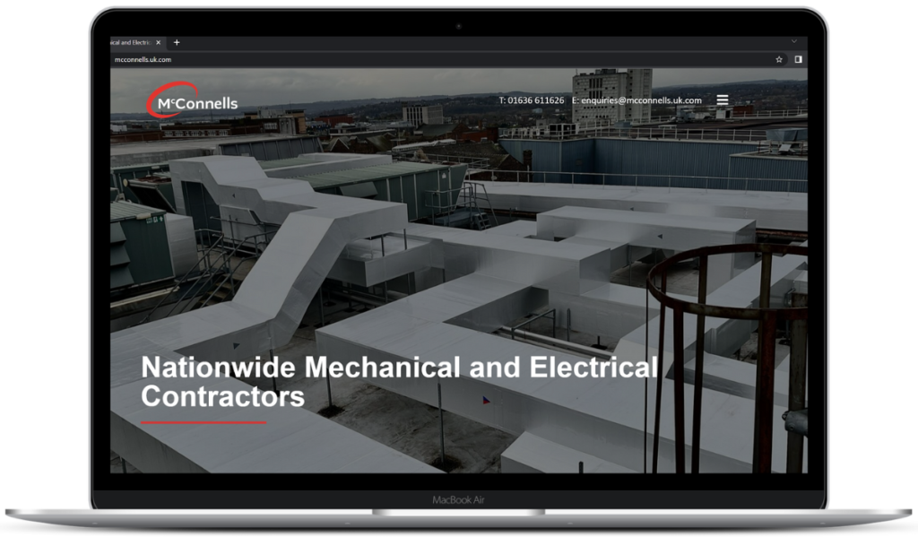 A responsive website for Mechanical and Electrical Contractors on a laptop