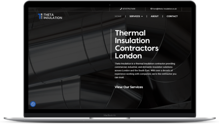 Theta Insulation came to us for their trades digital marketing web design, this photo is an example of their homepage hero section