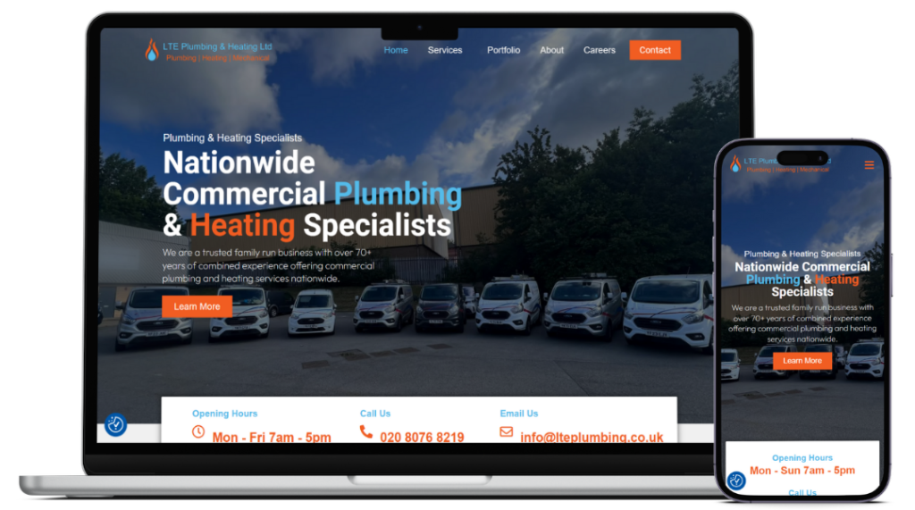 LTE plumbing and heating plumbers website design